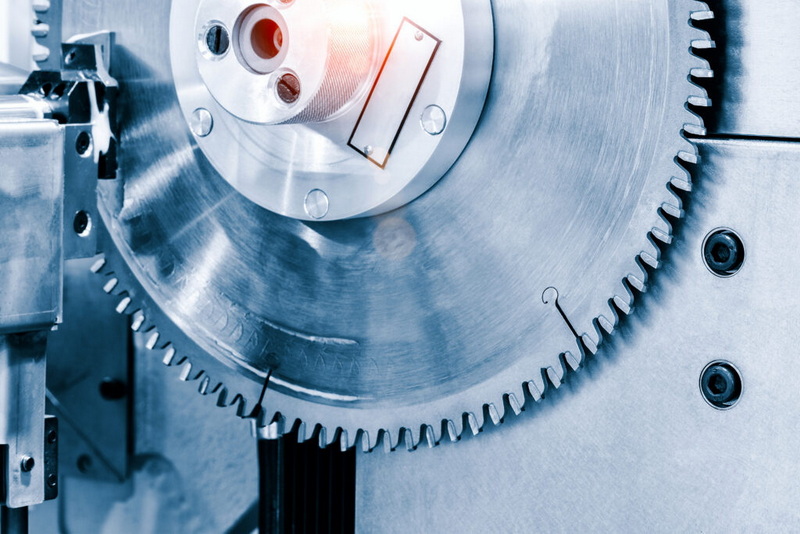 automatic disksaw sawing metal workpiece industrial concept background